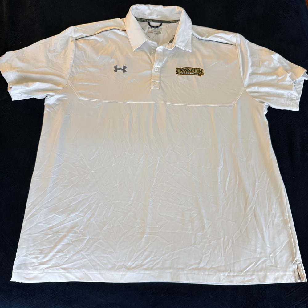 Under Armour Baylor Baseball Polo‎ Shirt Mens 2XL White HeatGear Short Sleeve UA
